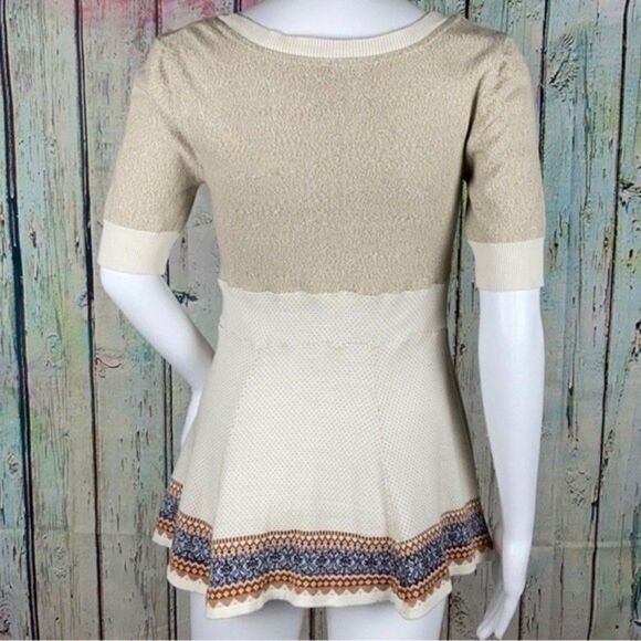 Free People Cream Fair Isle Short Sleeve Knit Top Size XS - Picture 5 of 9